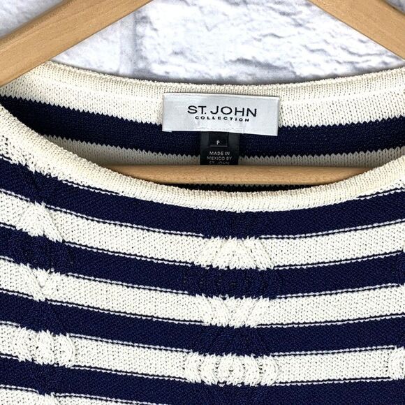 Vtg St John Knit Blue Cream Striped Wool Sweater P - Picture 3 of 12